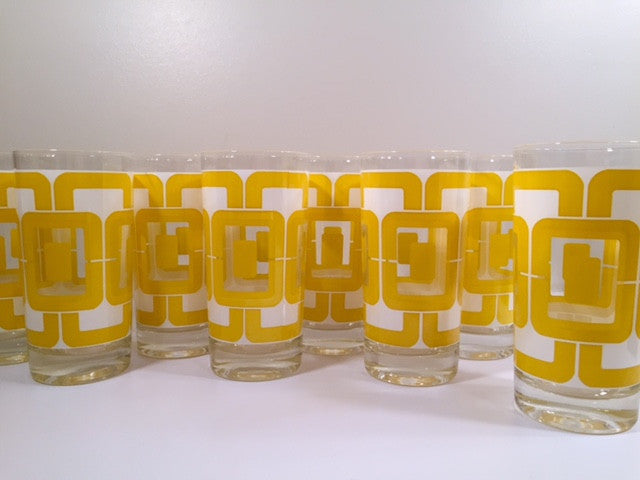 Libbey Retro Yellow and White Links Glasses (Set of 8)