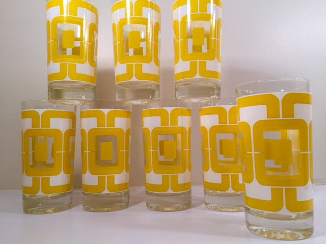 Libbey Retro Yellow and White Links Glasses (Set of 8)