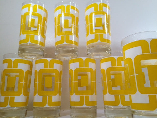 Libbey Retro Yellow and White Links Glasses (Set of 8)