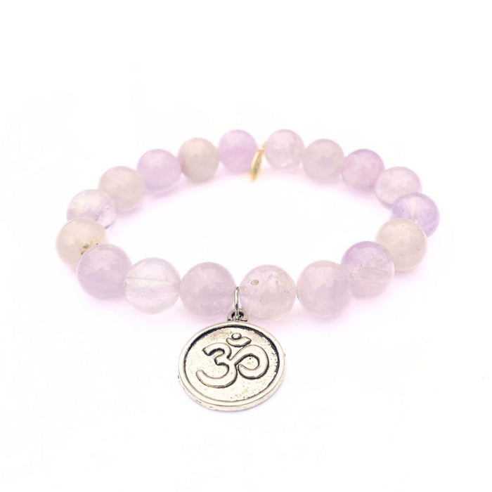 Light Amethyst Crystal Bracelet | Lavender + Silver Om Charm