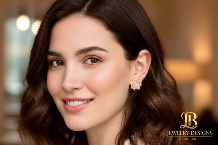 Light Pink Rose Quartz Gemstone Pyramid Stud Earrings - 24k Gold Vermeil