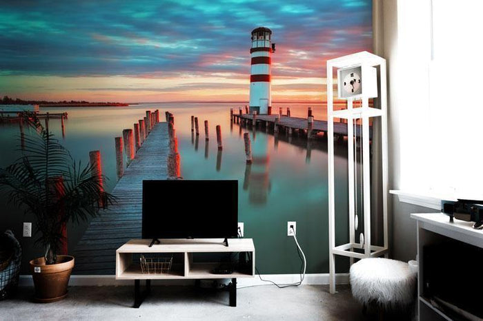 Lighthouse under sunset Wall Mural-Wall Mural-Eazywallz