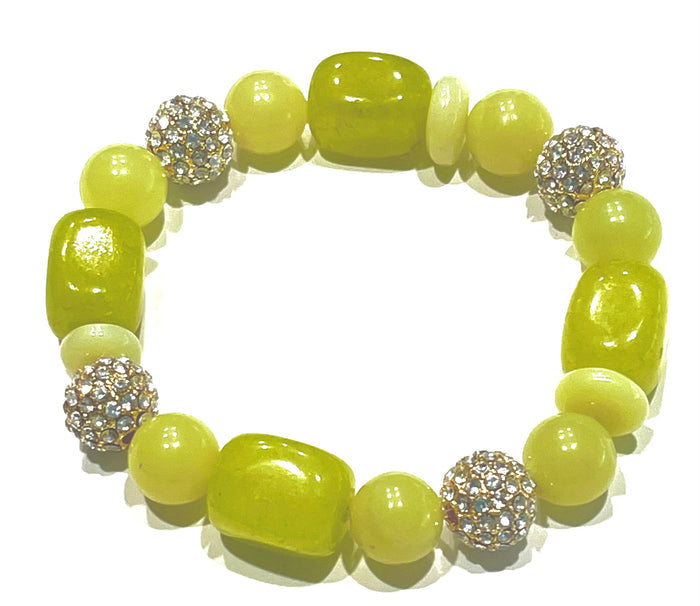 Lime Green Jade Gold Pave Bracelet