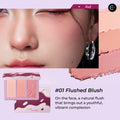 Little Ondine Flushed Blush makeup palette with three pink shades and a cheek swatch