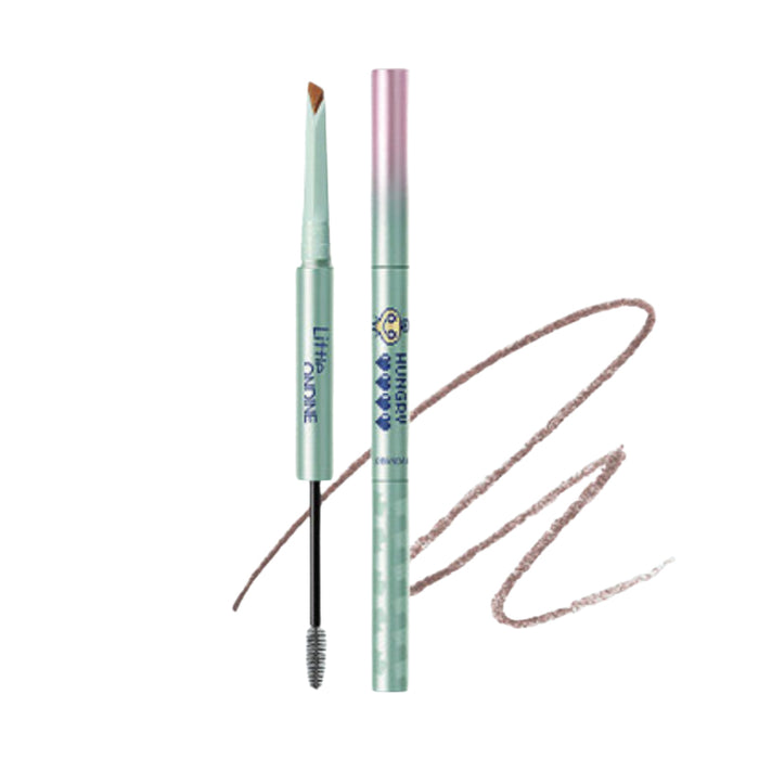 Little Ondine dual-ended eyebrow pencil with angled tip, spoolie, and brown swatch