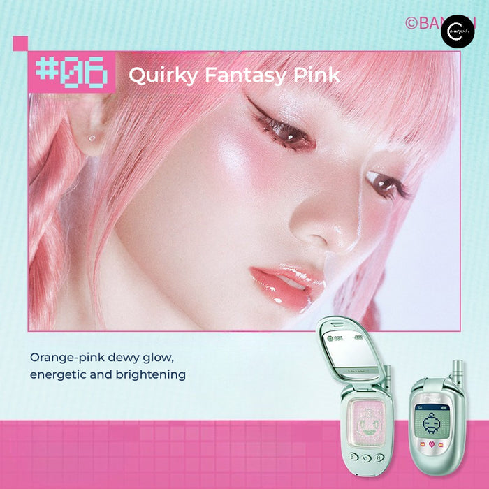 Little Ondine Tamagotchi Pixel Pals collaboration makeup gift box graphic with Quirky Fantasy Pink text and two pixel devices