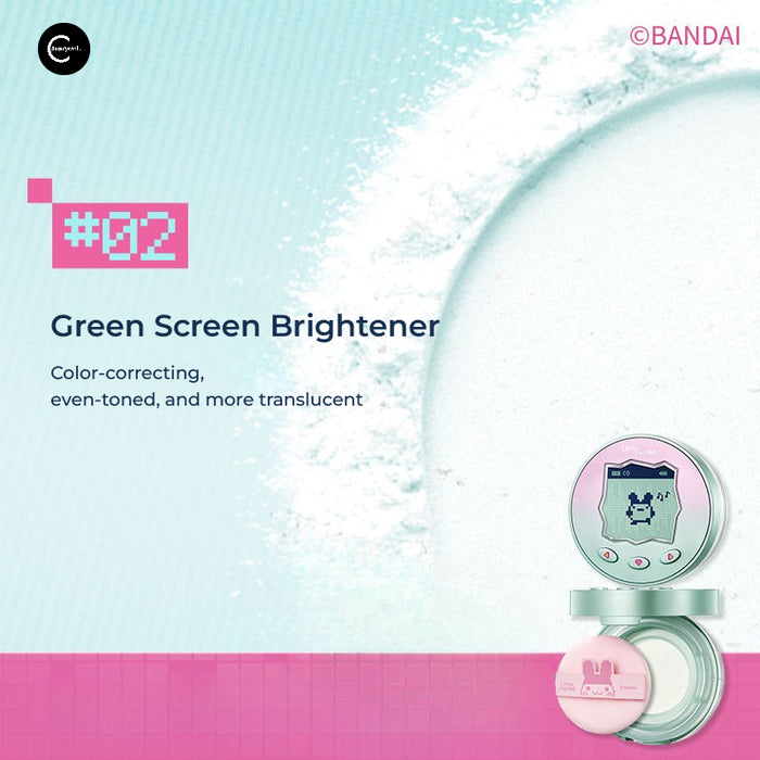Little Ondine Tamagotchi Pixel Pals makeup compact labeled Green Screen Brightener, open view