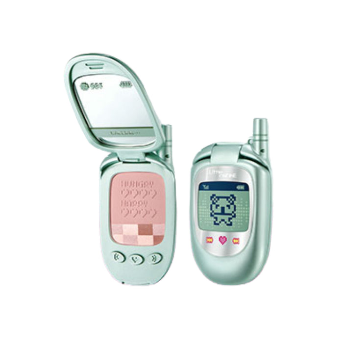 Little Ondine Tamagotchi Pixel Pals multi-use cream balm compact shown open with pink balm and matching compact
