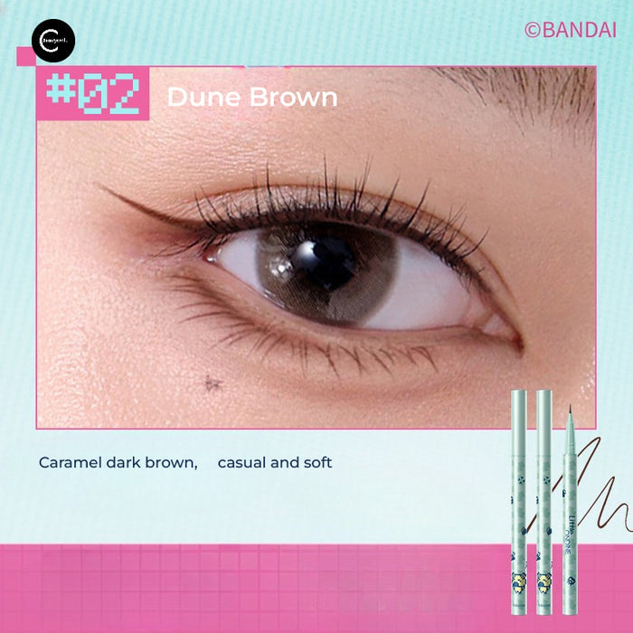 Little Ondine Dune Brown eye makeup close-up with three slim makeup pencils visible