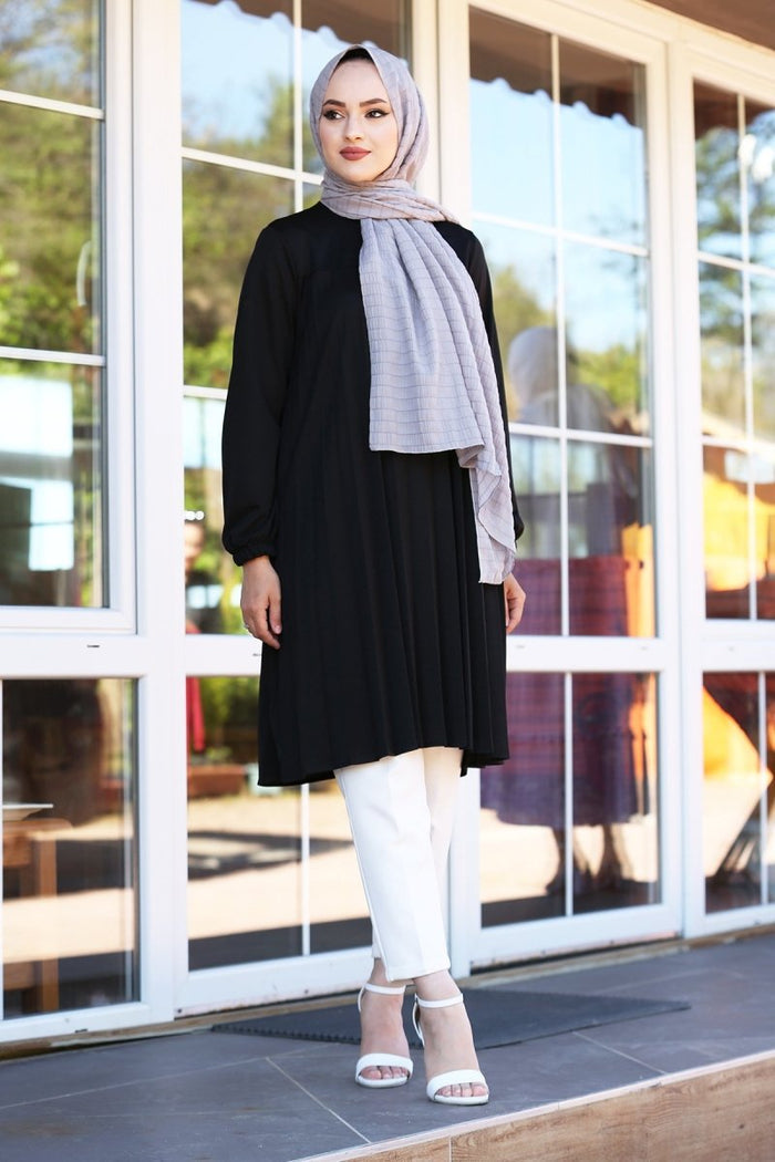 Long Black Pleated Tunic - Divinity Collection