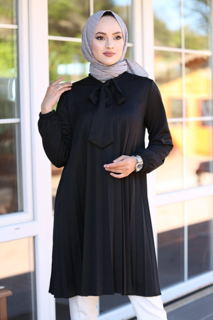 Long Black Pleated Tunic - Divinity Collection