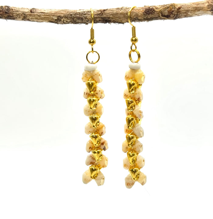 LONG GOLD PĪKAKE HELECONIA EARRING