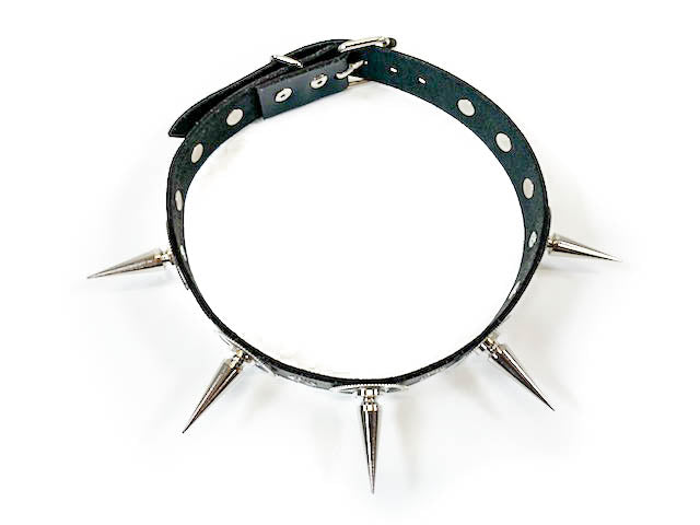 Long Spike Steampunk Gear Leather  Choker