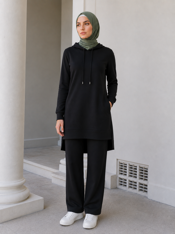 Longline Side Split Hoodie – Black