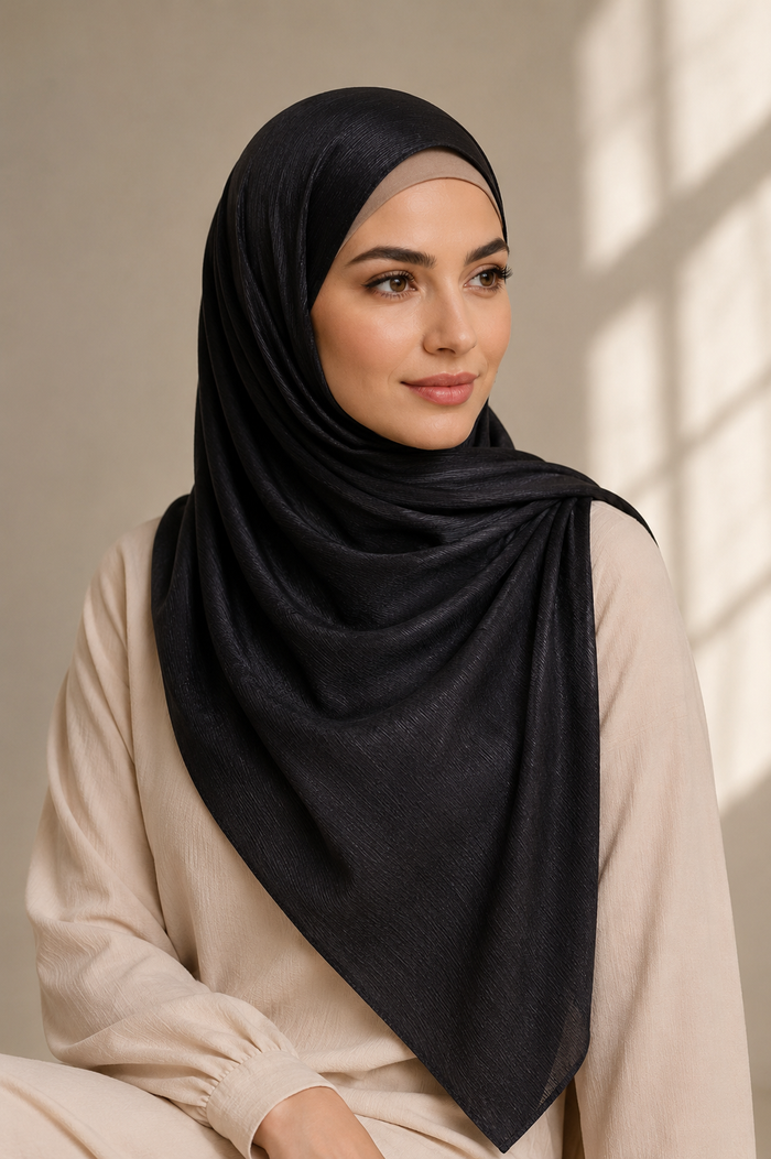 Luxe Sheen Rib Hijab – Black