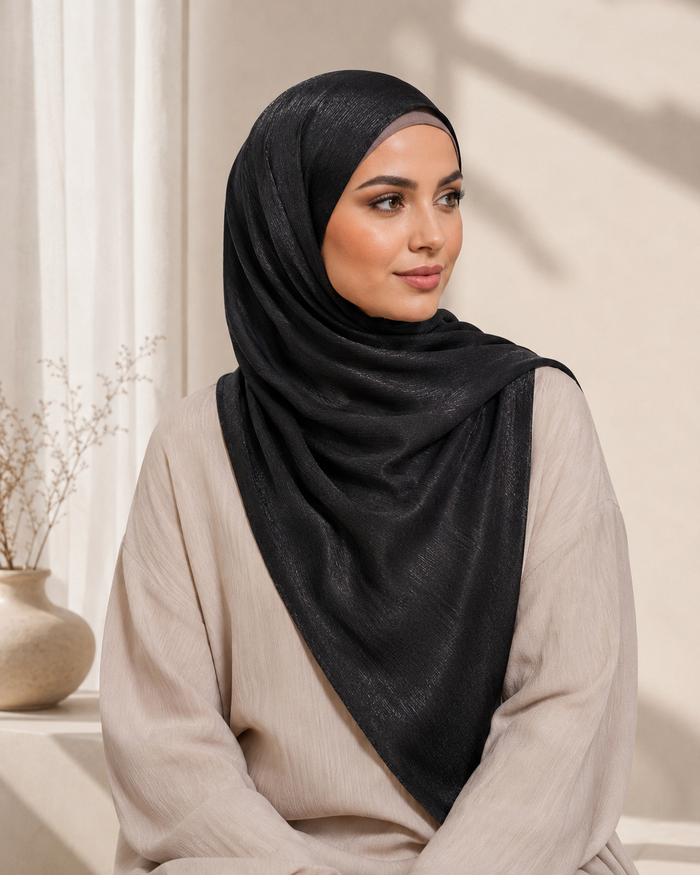 Luxe Sheen Rib Hijab – Black
