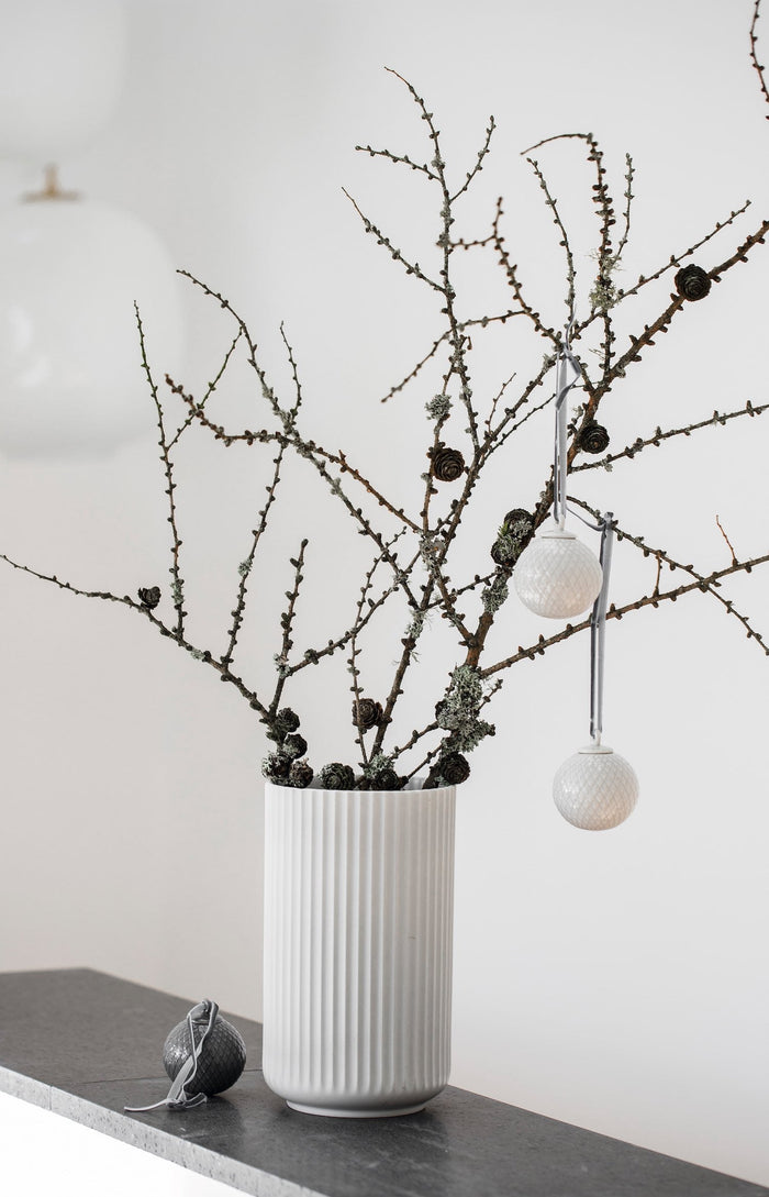 Lyngby Rhombe Decor Bauble, White, Set of 2