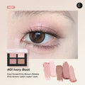Marie Dalgar Five-Color Eyeshadow Palette with pink-brown shades, swatches, and eye makeup