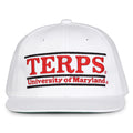 Maryland Retro Bar snapback hat in white, front view