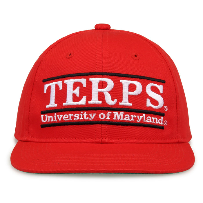 Maryland Retro Bar snapback hat in red, front view