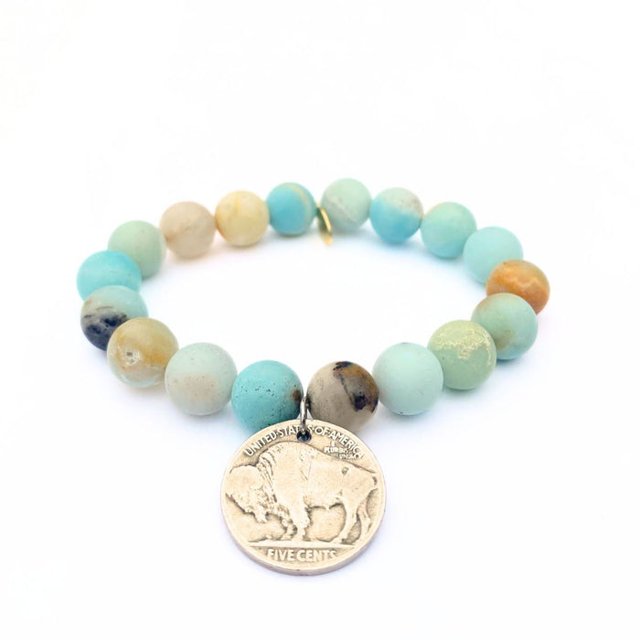 Matte Amazonite Bracelet | Silver Buffalo Nickel