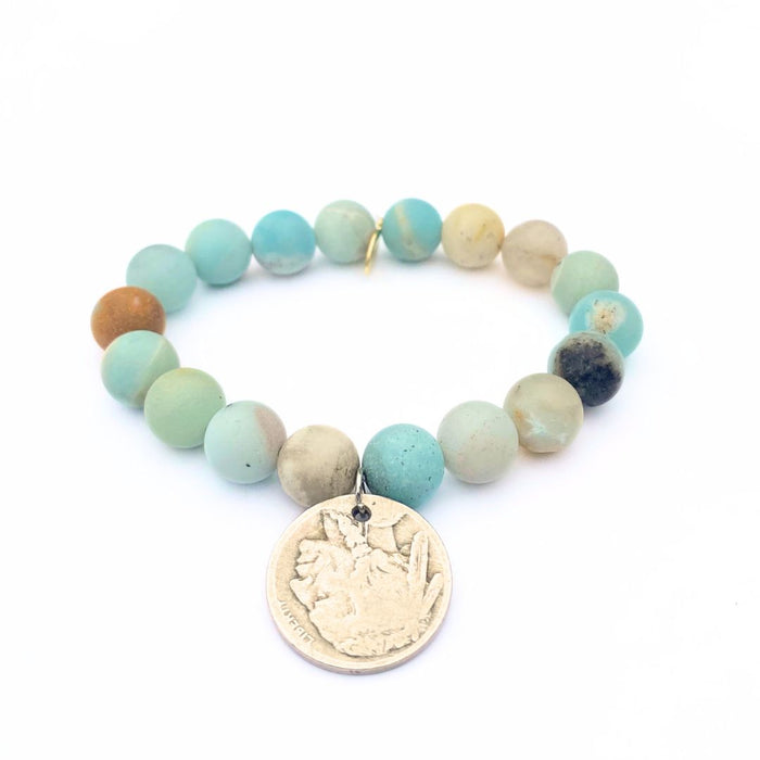 Matte Amazonite Bracelet | Silver Buffalo Nickel