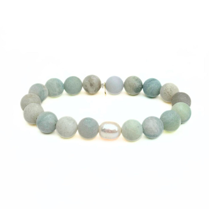 Matte Aquamarine Bracelet + Freshwater Pearl