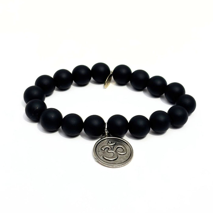 Matte Onyx Bracelet + Silver Om Charm