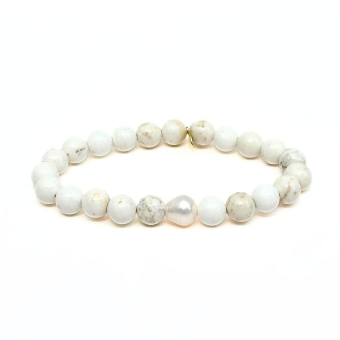 Matte White Turquoise Bracelet + Freshwater Pearl