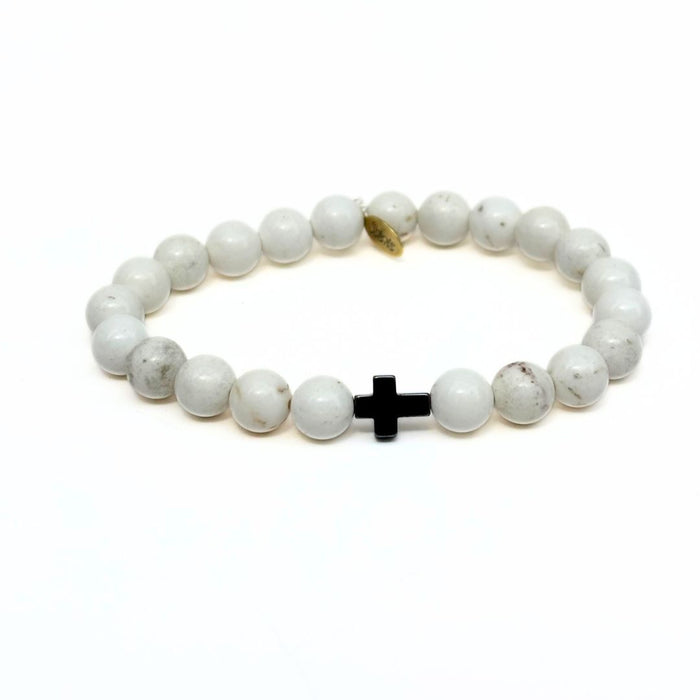 Matte White Turquoise Bracelet + Hematite Cross