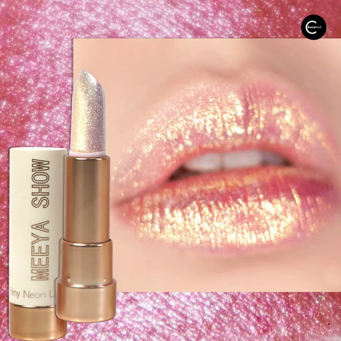 MEEYA SHOW lipstick with pink glitter lip makeup result