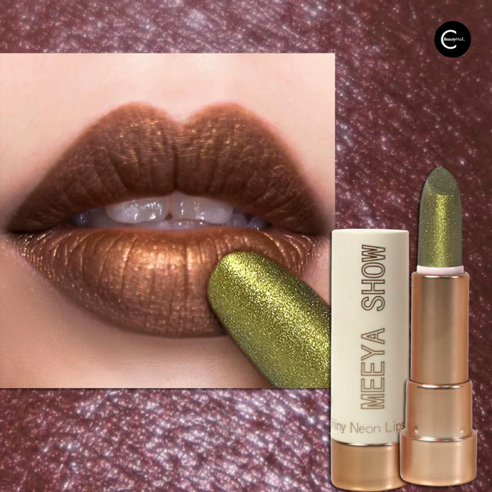 MEEYA SHOWS green metallic lipstick with brown shimmer lip result