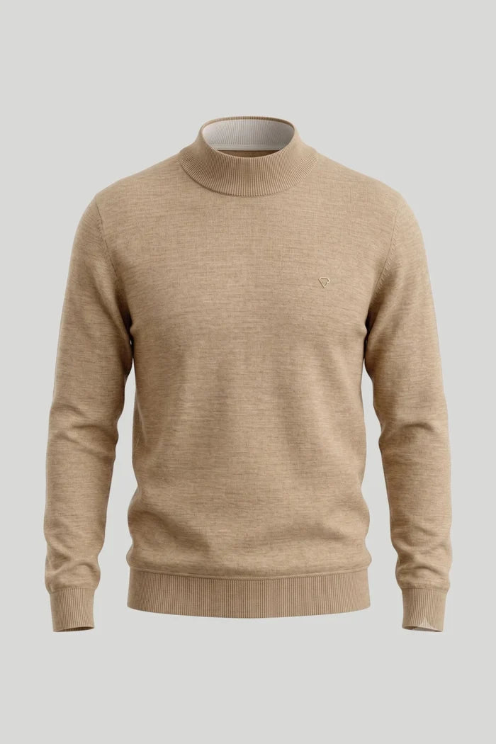 Мъжки вълнен пуловер с поло яка в бежово Roberto&Co Roberto Fashion Store Sweater GTL0808KNIBRWPOLS S