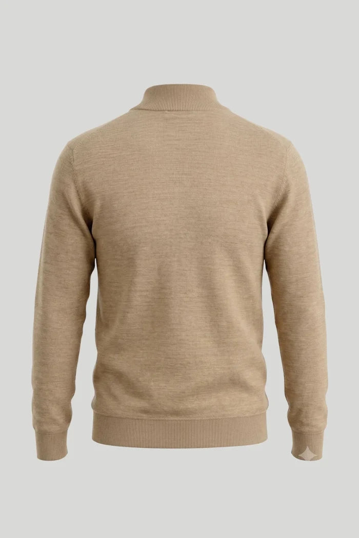 Мъжки вълнен пуловер с поло яка в бежово Roberto&Co Roberto Fashion Store Sweater GTL0808KNIBRWPOLS S