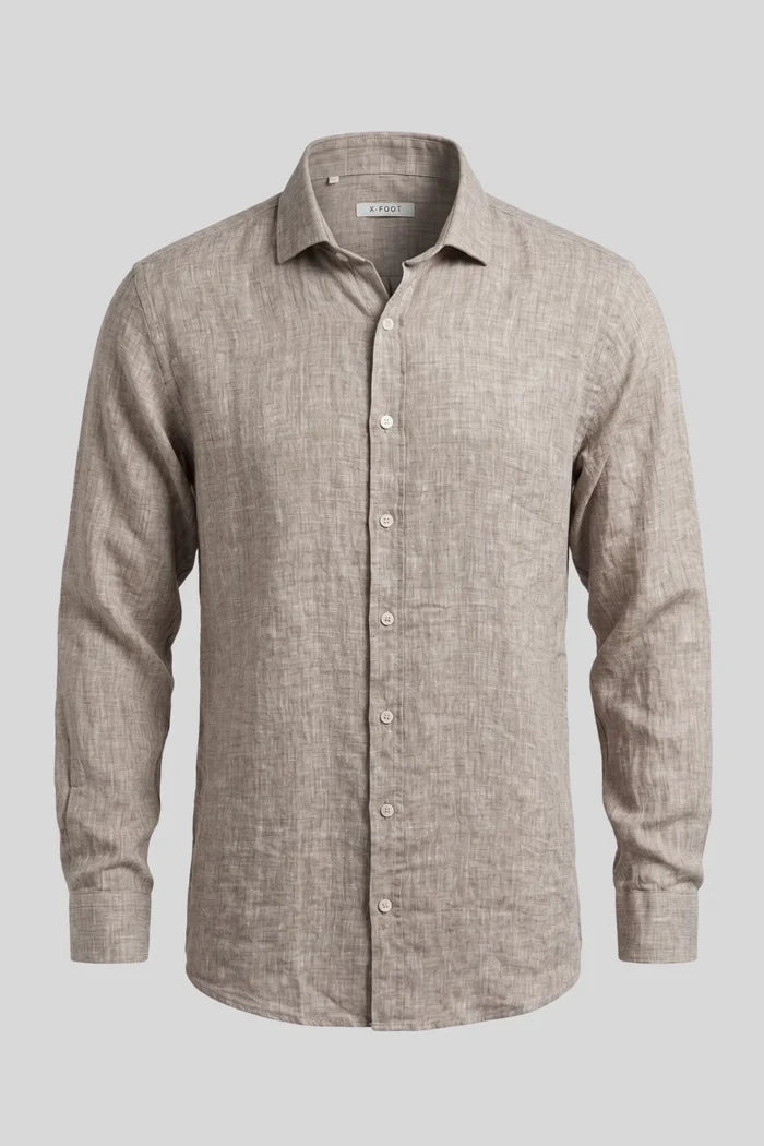 Мъжка риза с дълъг ръкав, ленена, бежова Roberto&Co Roberto Fashion Store Shirt XFT0808SHRBEILNNM M
