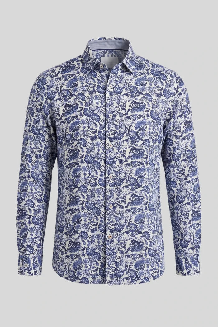 Мъжка риза с дълъг ръкав, пейсли принт, тъмносиньо и бяло Roberto&Co Roberto Fashion Store Shirt MCM0808SHRNAVWHIM M