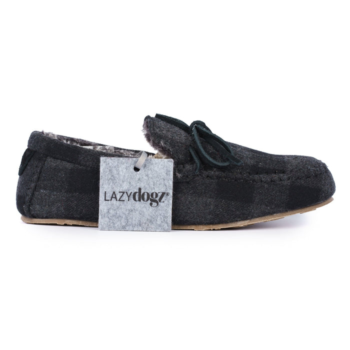 Mens Lumber Check Felt Moccasin Slipper