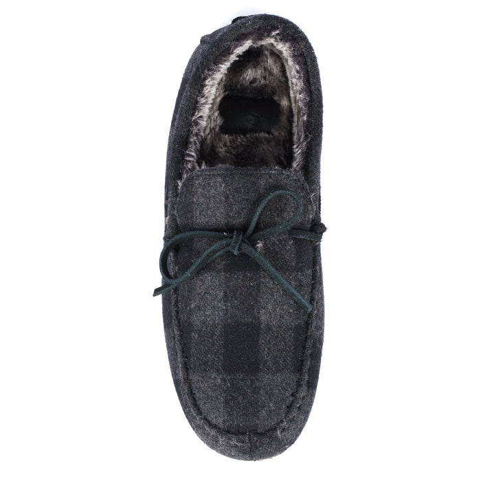 Mens Lumber Check Felt Moccasin Slipper