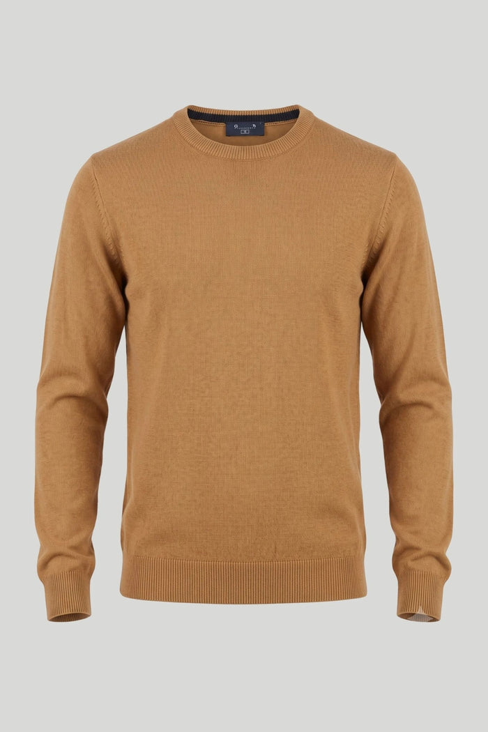 Мъжки памучен пуловер с обло деколте в цвят тютюн Roberto&Co Roberto Fashion Store Sweater CLM0808KNITABACCS S