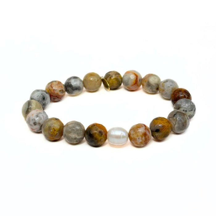Mexican Crazy Lace Agate + Freshwater Pearl