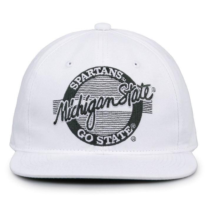 Michigan State Retro Circle snapback hat in white, front view