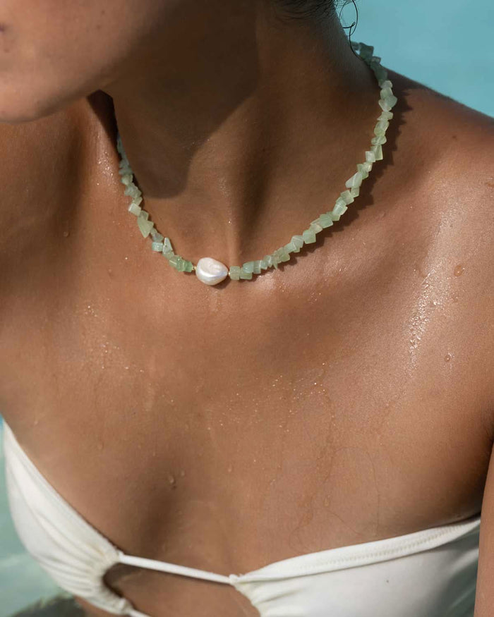 mint beaded and pearl choker