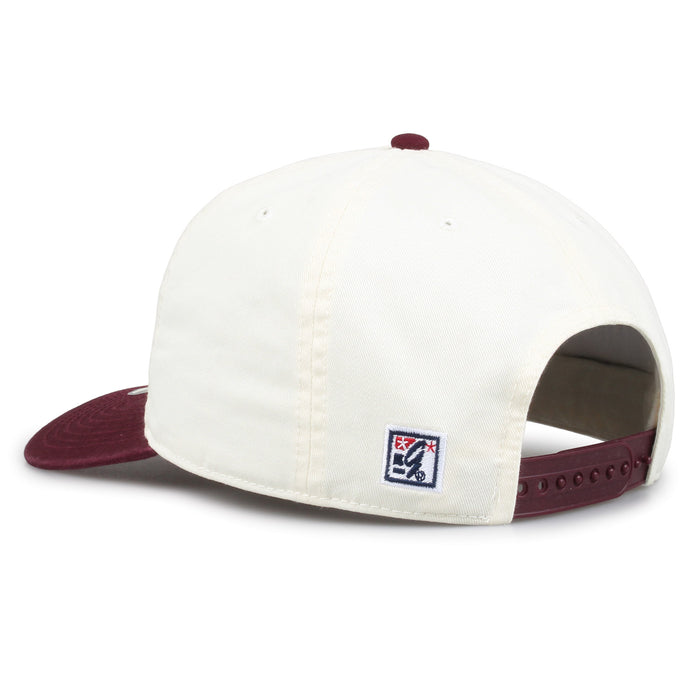 Miss State Original Circle snapback hat showing adjustable snap closure and The Game logo, rear view