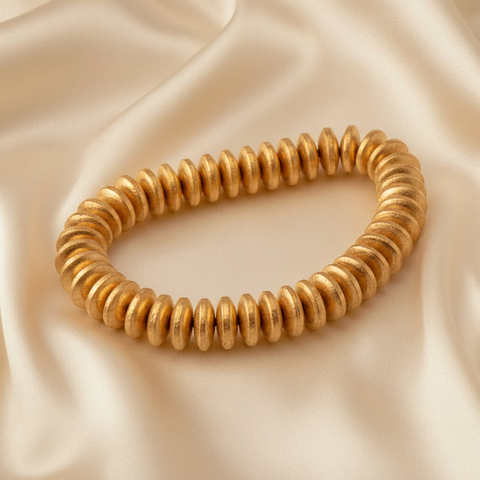 Montecito Brushed Gold Vermeil Disc Bracelet – Sculptural Luxury Stretch Bracelet