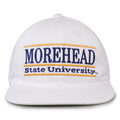 Morehead State Retro Bar snapback hat in white, front view