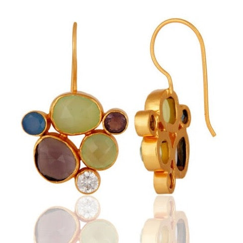 Multi-Colored Blue, Green & Purple Chalcedony Dangle Earrings 1.5"