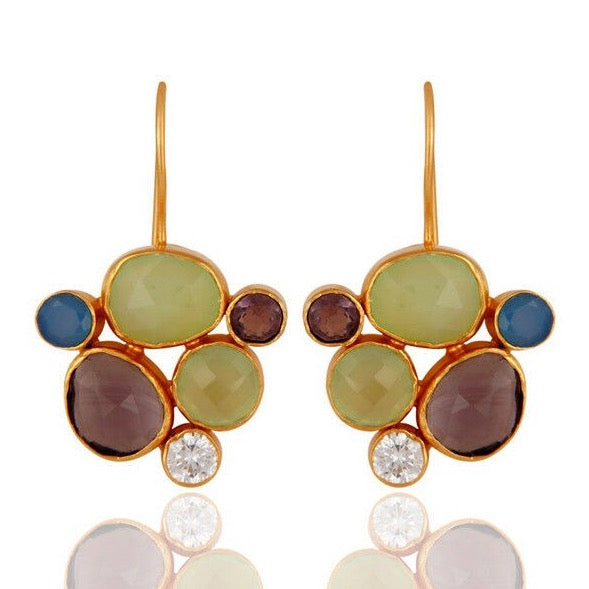 Multi-Colored Blue, Green & Purple Chalcedony Dangle Earrings 1.5"