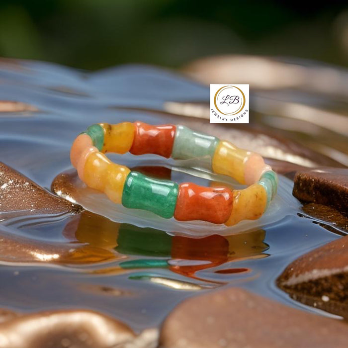 Multicolor Bamboo Gemstone Bracelet – Jade, Carnelian, Agate & Moonstone