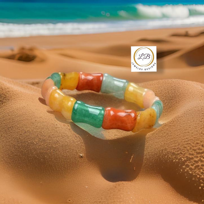 Multicolor Bamboo Gemstone Bracelet – Jade, Carnelian, Agate & Moonstone