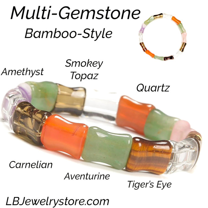 Multicolor Gemstone Bamboo Bracelet – Carnelian, Tiger’s Eye, Amethyst & Aventurine